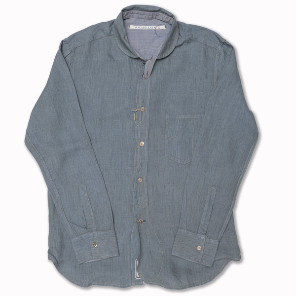 Long Sleeves Shirt in Striped Moonlight Blue Linen (310 SV474)