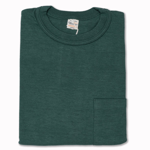 Loopwheeled Pocket T-Shirt in Dark Green Cotton (Lot. 4601)