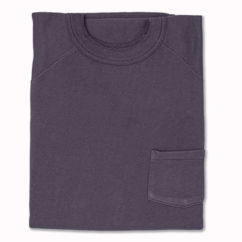 Loopwheeled Short Sleeves Pocket Sweater in Eggplant Cotton (Lot. 4085)