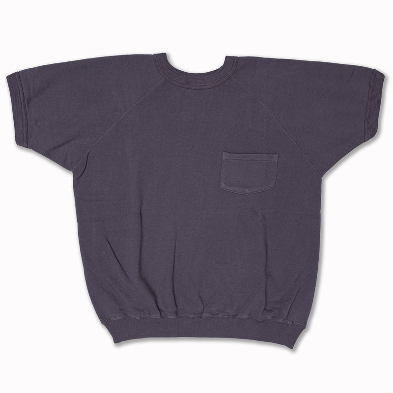 Loopwheeled Short Sleeves Pocket Sweater in Eggplant Cotton (Lot. 4085)