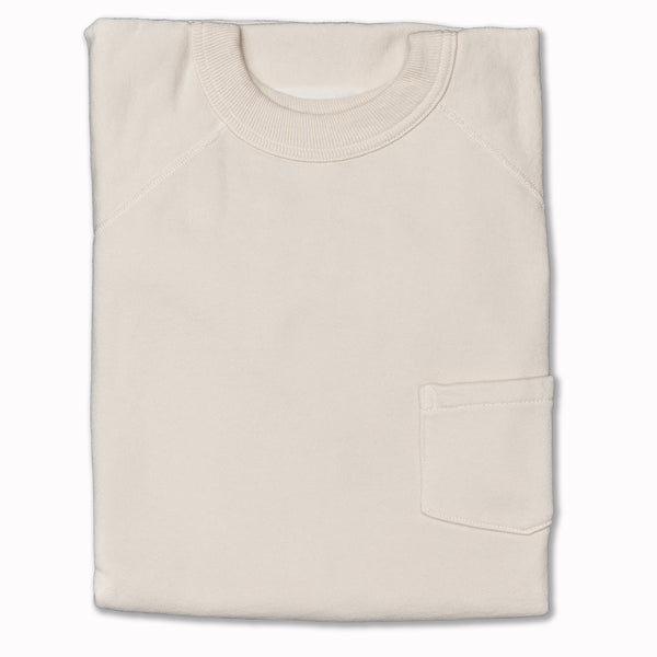 Loopwheeled Short Sleeves Pocket Sweater in Cream Cotton (Lot. 4085)
