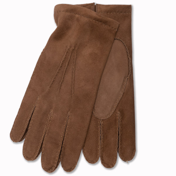 Tan Suede Hand-sewn Gloves with Cashmere Lining
