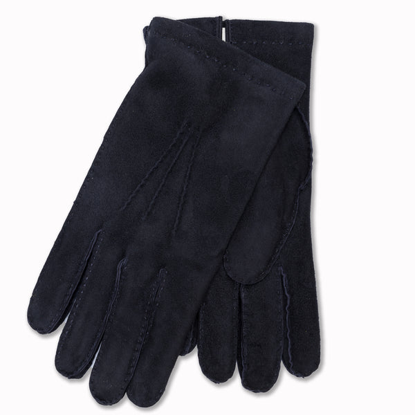 Blue Suede Hand-sewn Gloves with Cashmere Lining