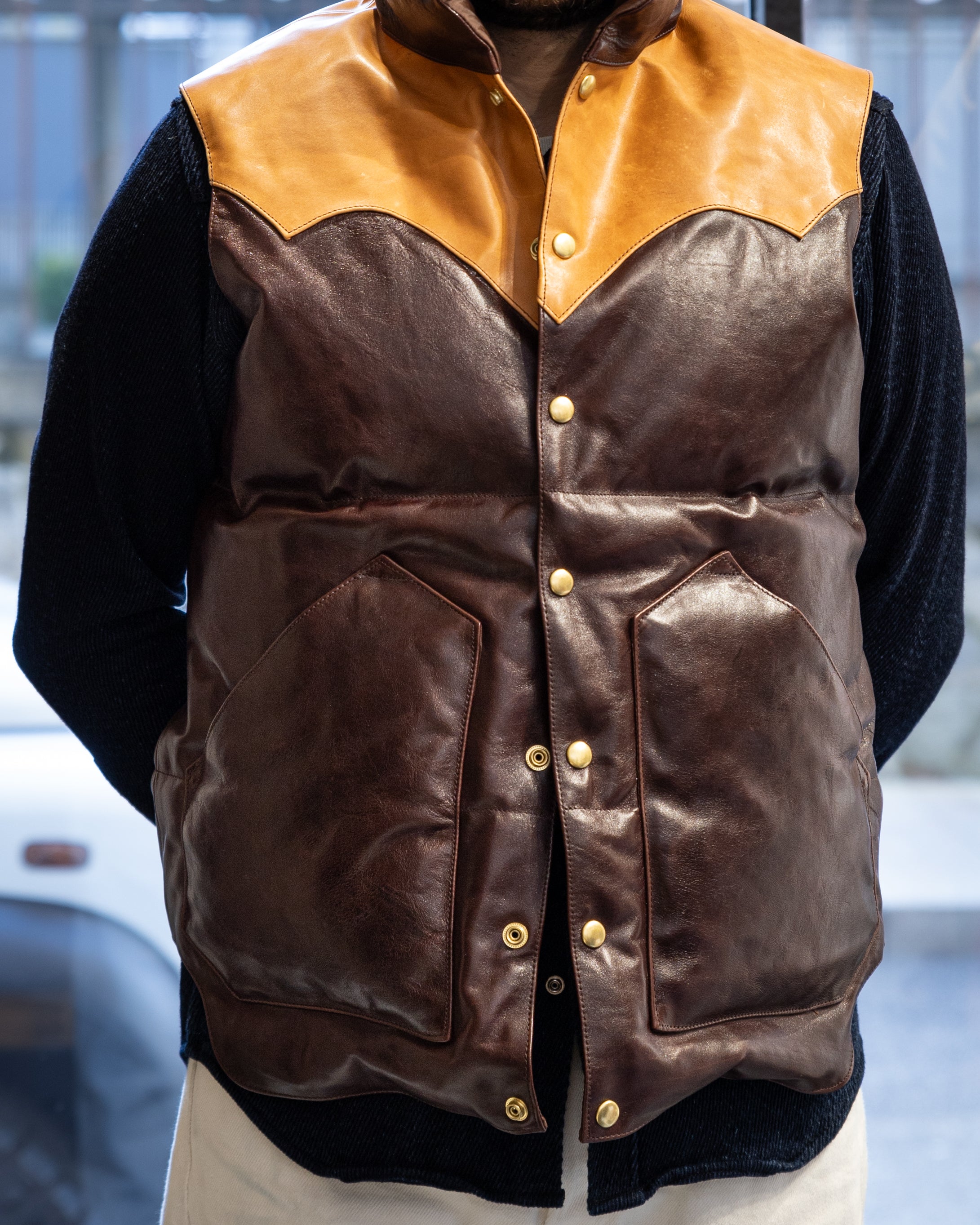 RAINBOW COUNTRY ALL Leather Down Vest - ダウンベスト