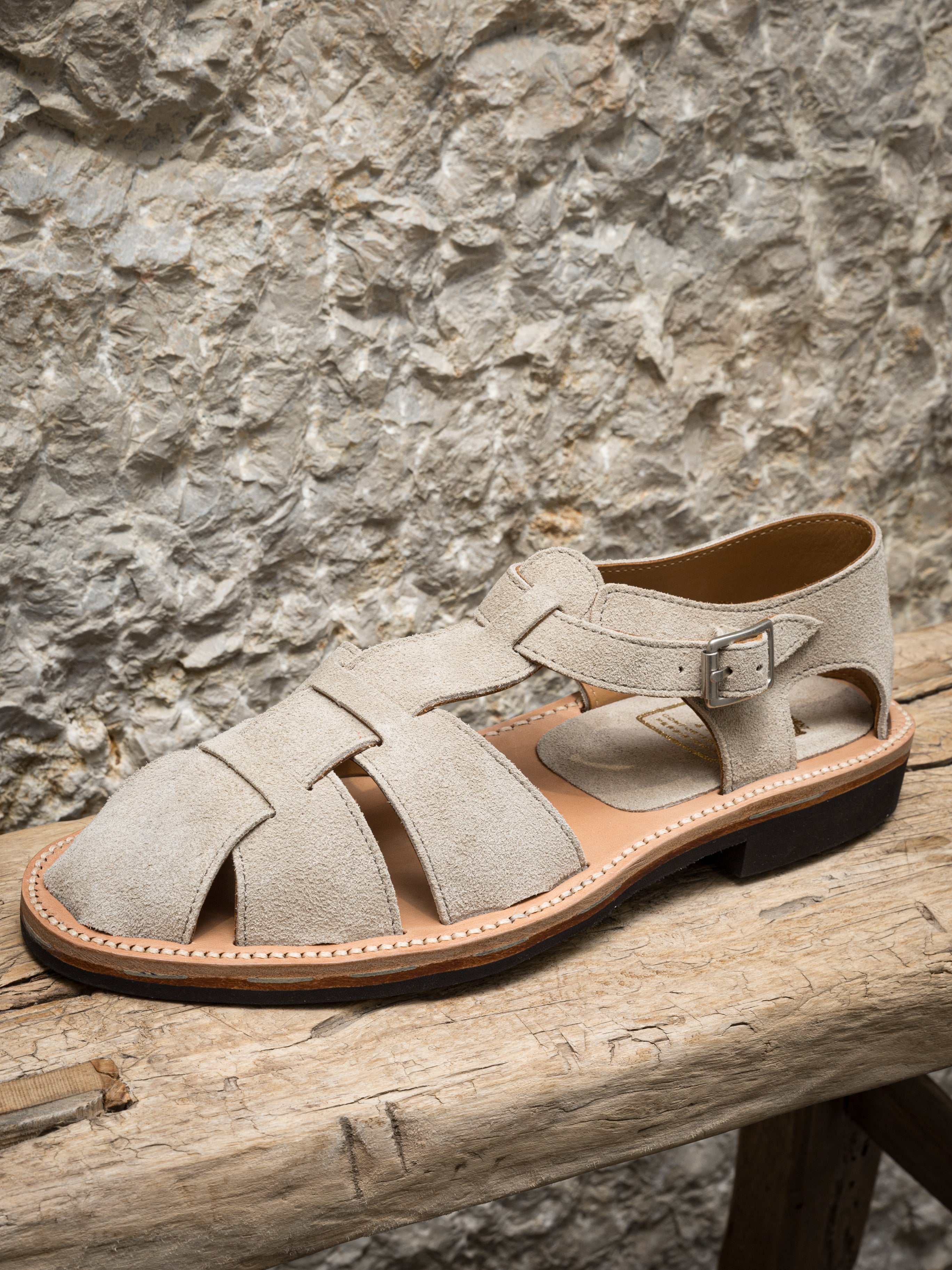 Clinch Boots | Bruschetta Orlean Sandal in Sand Suede – Recall