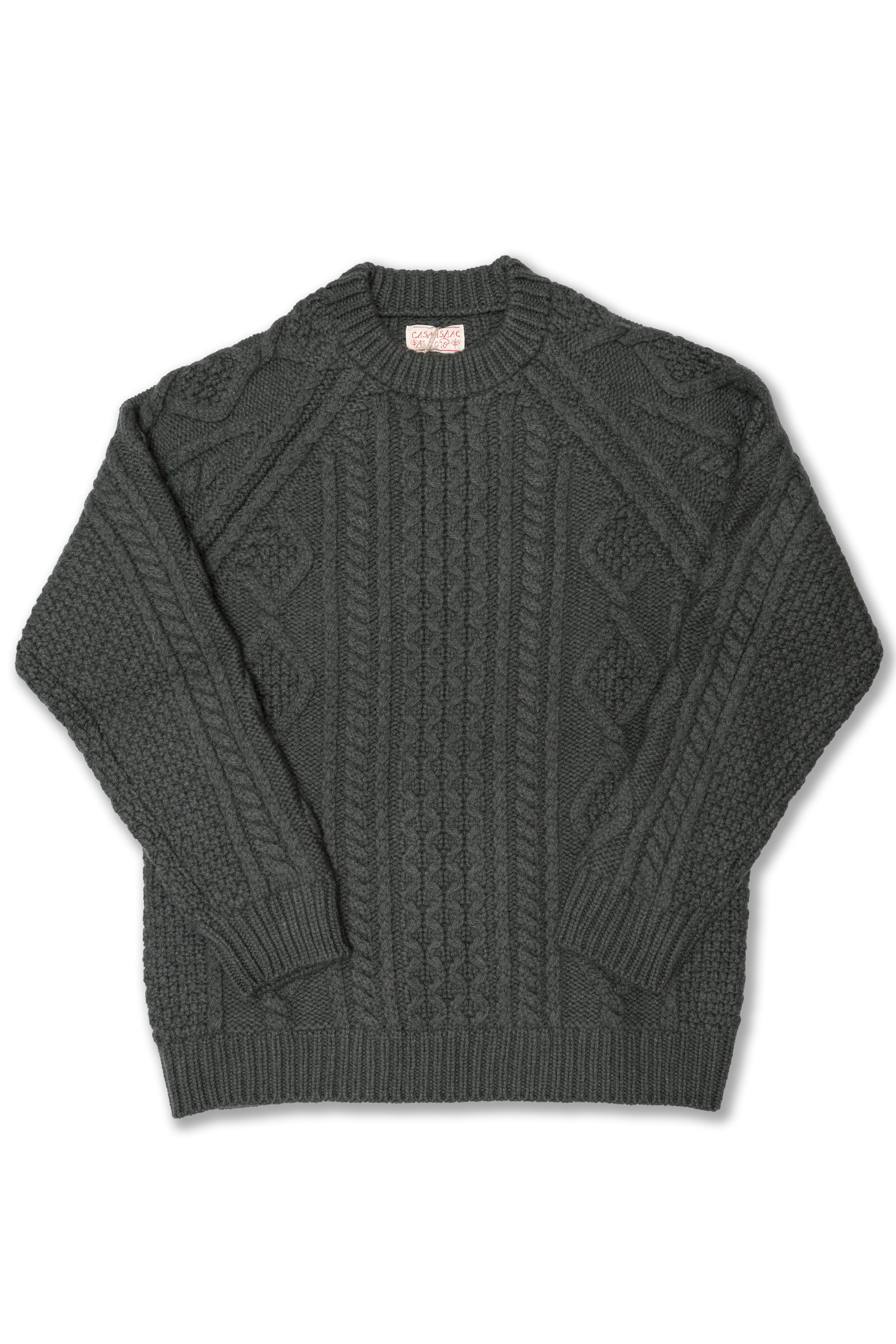 Cable Crewneck STEVE in Green Cashmere/Merino Wool