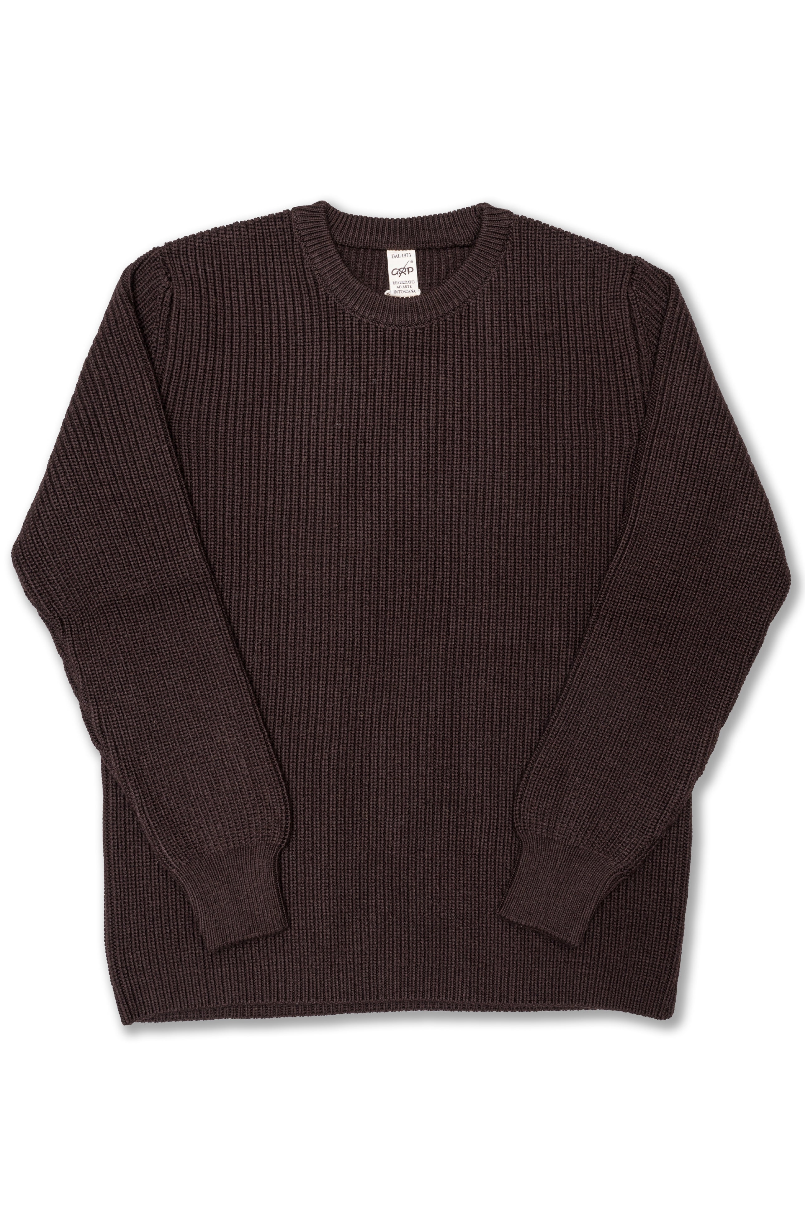 Crewneck L/S TEC7.01 in Brown Fine Merino Wool