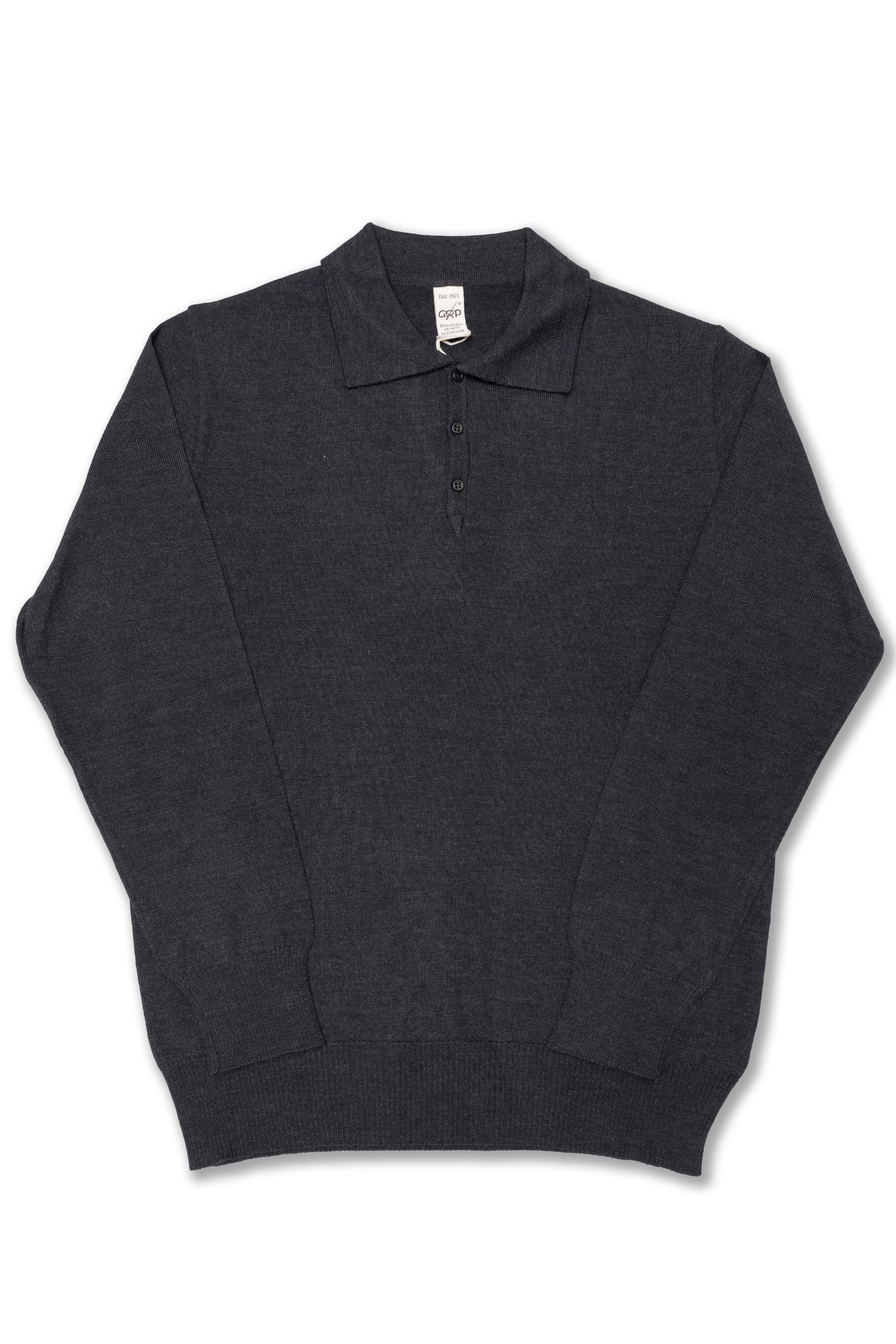 Sailor L/S Polo in Charcoal Fine Merino Wool