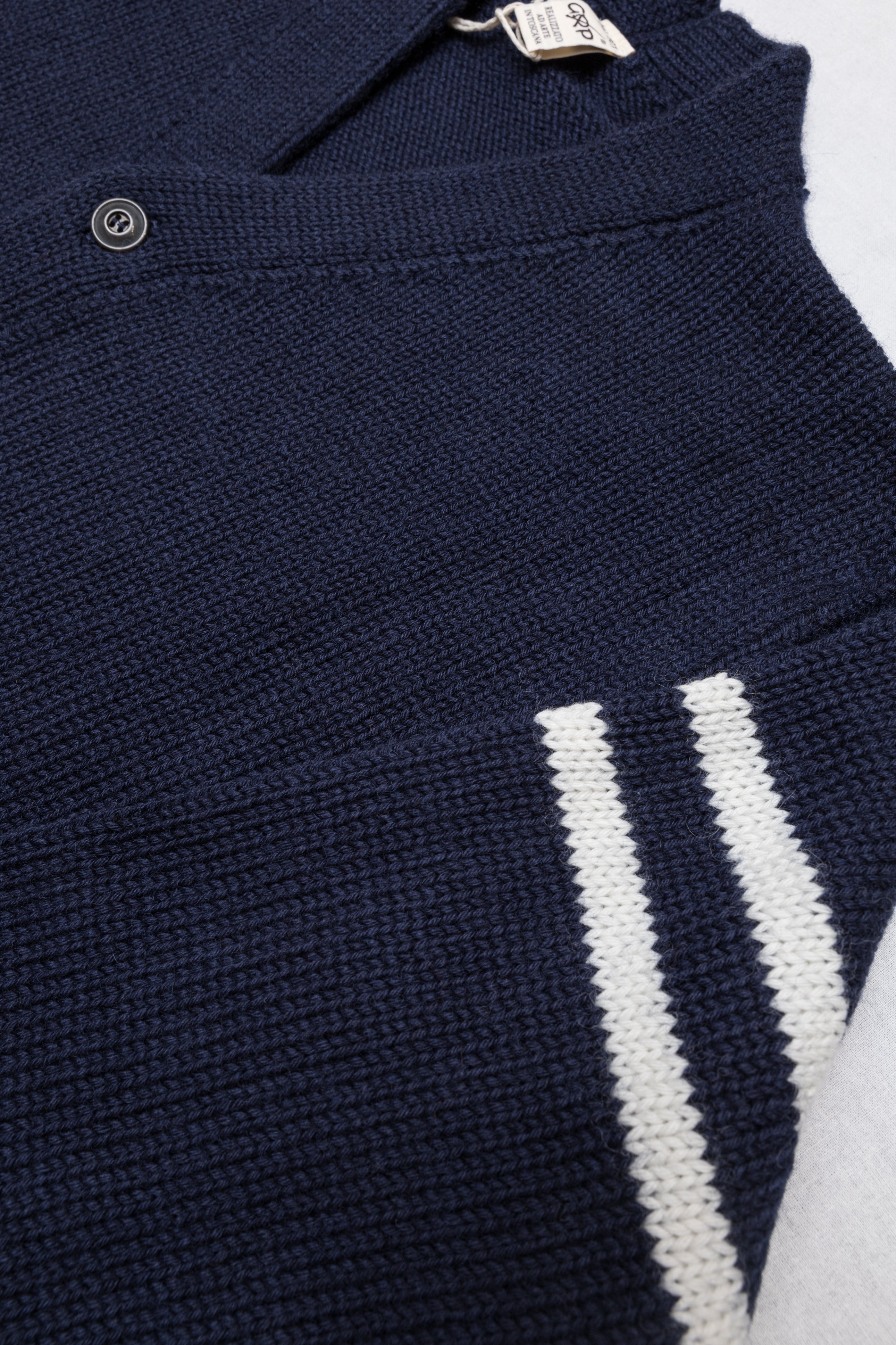 College Cardigan in Blue/Ecru Merino Wool