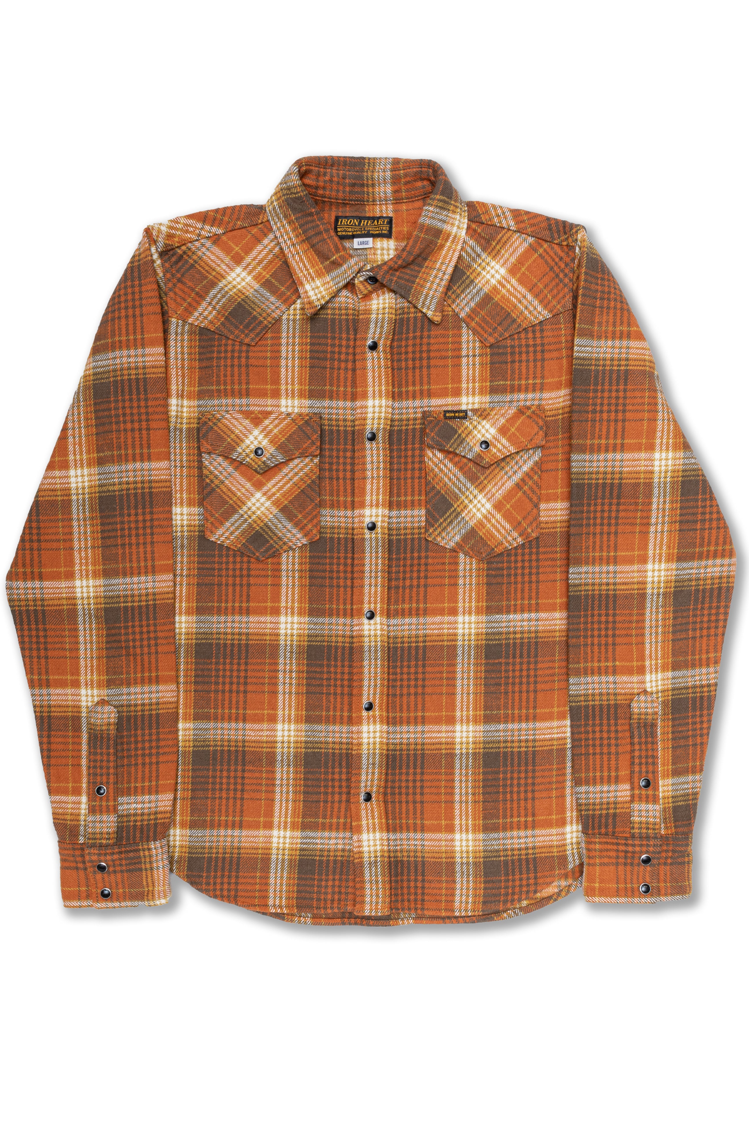 12oz Slubby Heavy Flannel Check Western Shirt in Orange Check (IHSH-399-ORA)