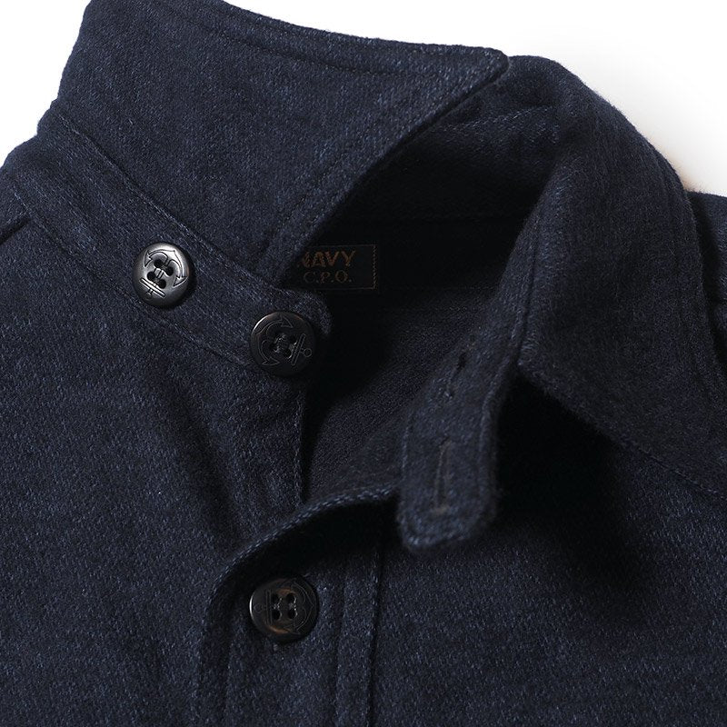 30s Chief Petty Officer (C.P.O) Pullover Shirt in Indigo Yarn-Dyed Cotton Flannel (Lot. JG-04)