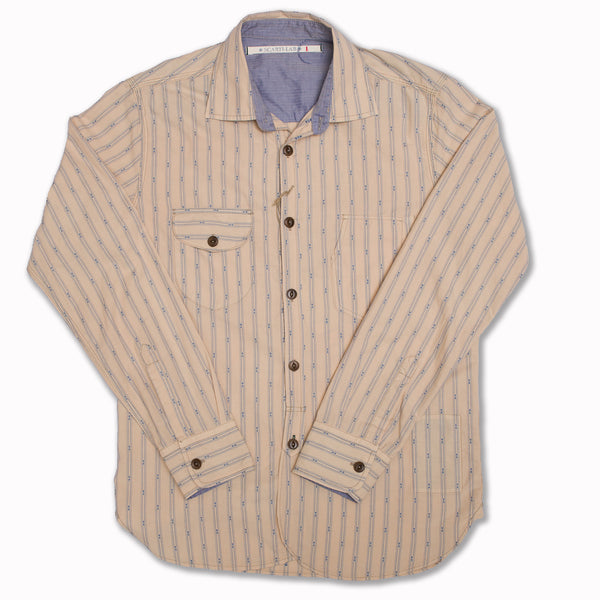 Cotton shirt in off-white and blue stripes