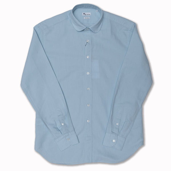 AAMBERES Round Collar Shirt in Light Blue Cotton/Linen Blend