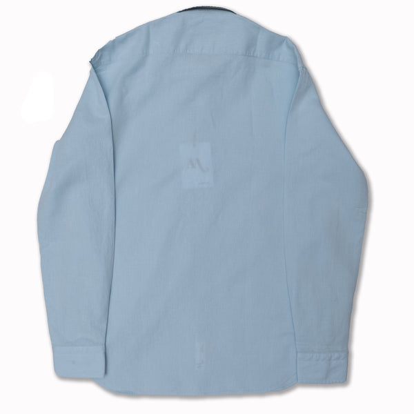 AAMBERES Round Collar Shirt in Light Blue Cotton/Linen Blend