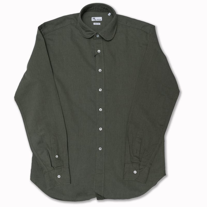 AAMBERES Round Collar Shirt in Green Cotton/Linen Blend