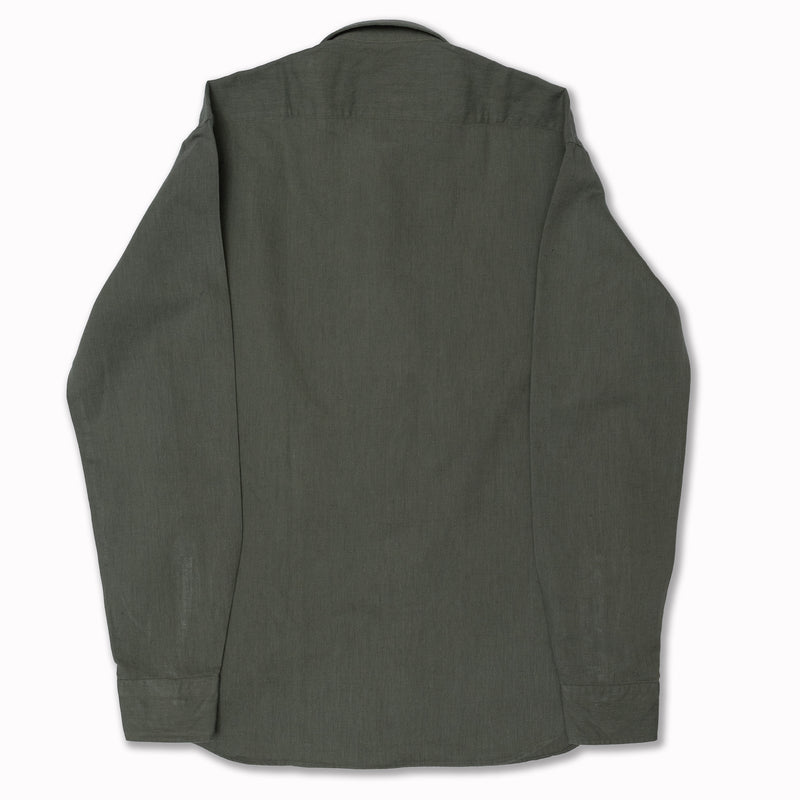 AAMBERES Round Collar Shirt in Green Cotton/Linen Blend