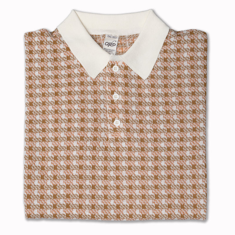 Short Sleeves Polo in Pied-de-poule Cotton/Linen Blend