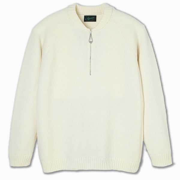 Half-Zip Sweater in Off White Wool