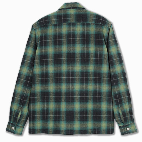 Highroller Open Collar Ombré Plaid Shirt in Green/Dark Green Cotton