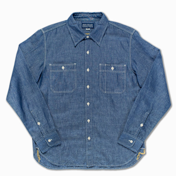 Iron Heart - IHSH-285-IND - 5.5oz Selvedge Chambray Short Sleeved Work Shirt - Indigo XXL