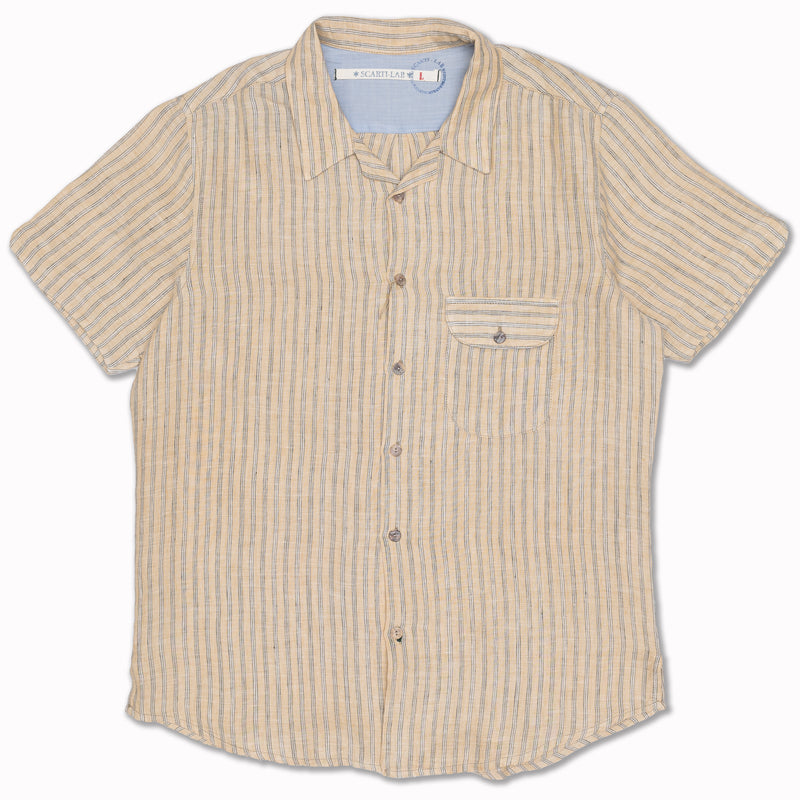 Short Sleeve Linen Striped Shirt 336-SV436 in Ecru