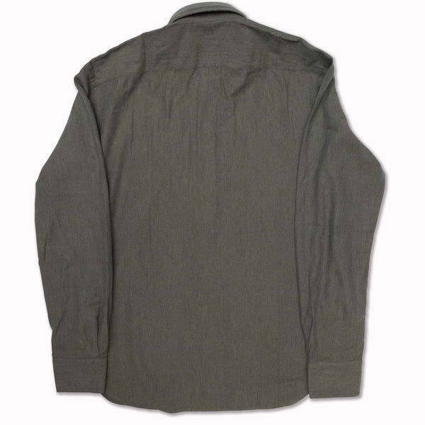 AAMBERES Round Collar Shirt in Military Green Cotton Twill