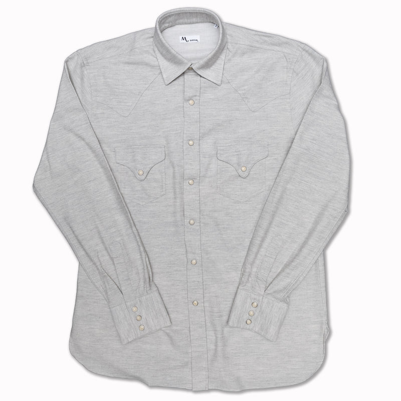 AARIOSTO Western Shirt in Light Grey Cotton Twill