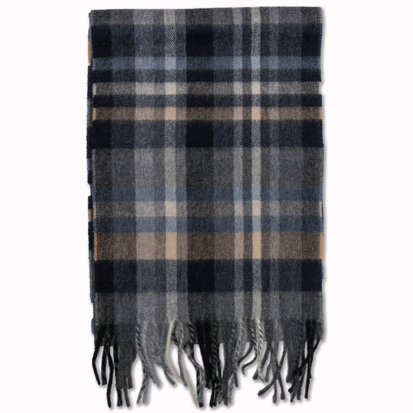 Wool/Cashmere Scarf in Navy Plaid