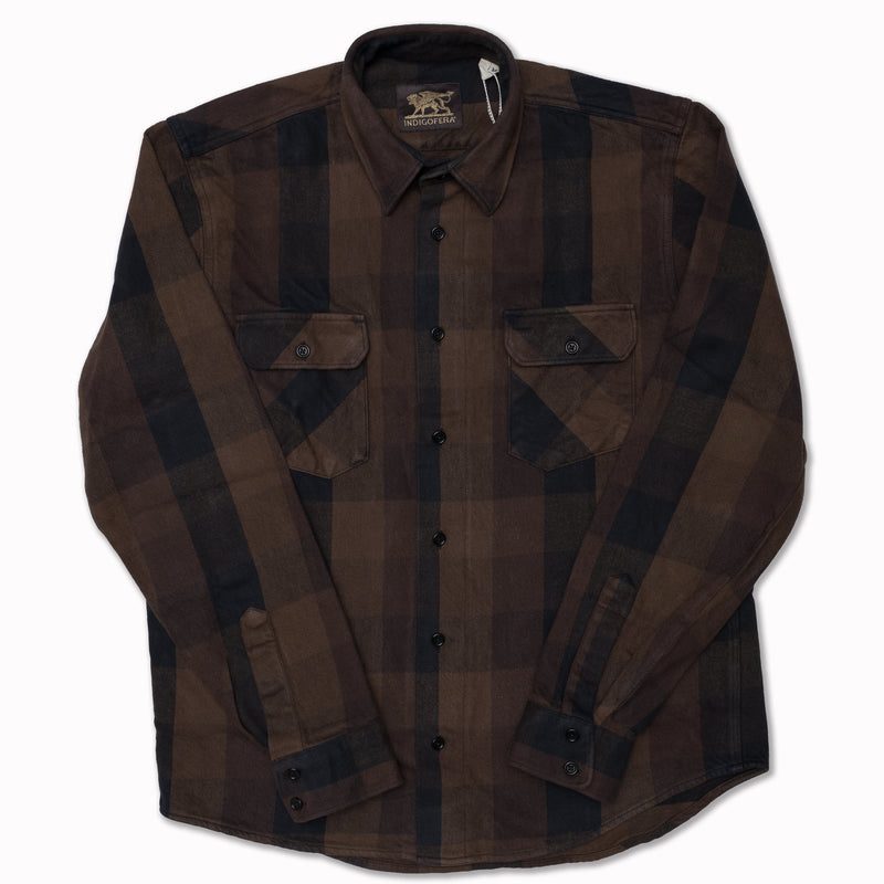 Norris Flannel Shirt in Selvedge Brown/Black Buffalo Check