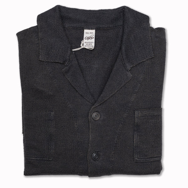 Long Sleeves 3 Pockets Jacket in Charcoal Linen