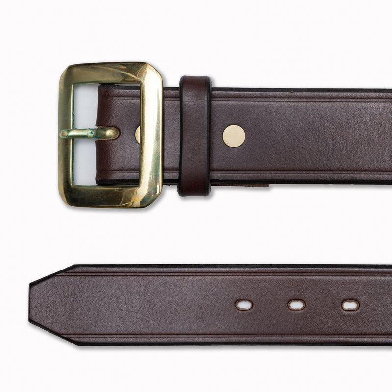 Single Pin Belt in Red/Dark Brown Vegetable Tanned Saddle Leather