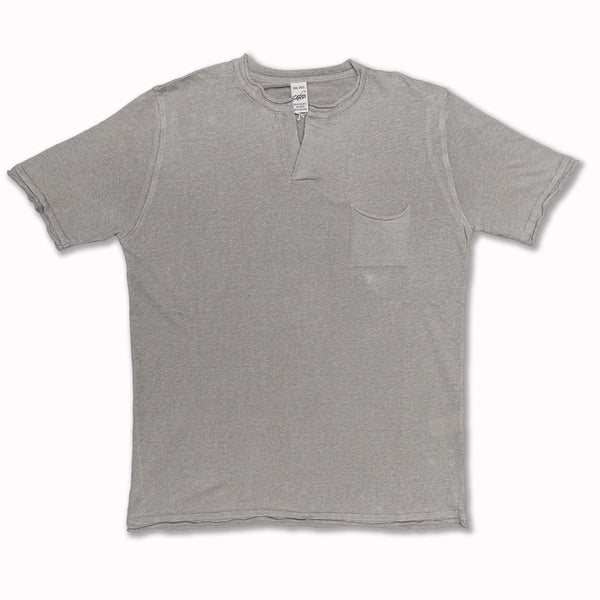 Short Sleeves Neo Henley with Pocket in Natural Linen