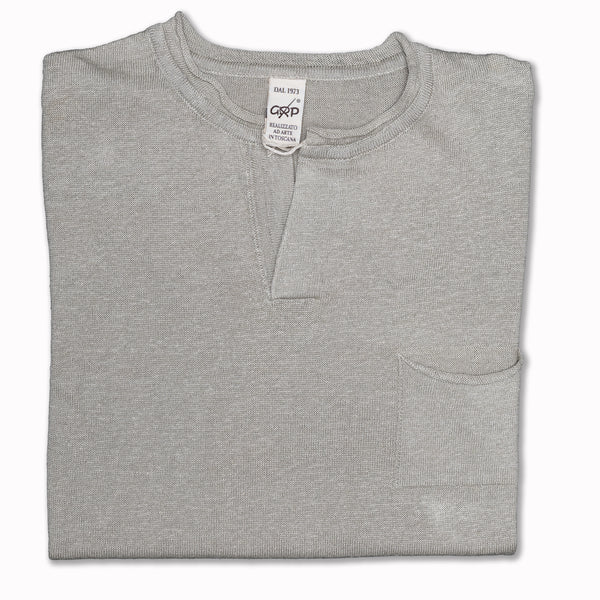 Short Sleeves Neo Henley with Pocket in Natural Linen