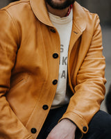 Shawl Collar Leather Jacket in Natural Lambskin