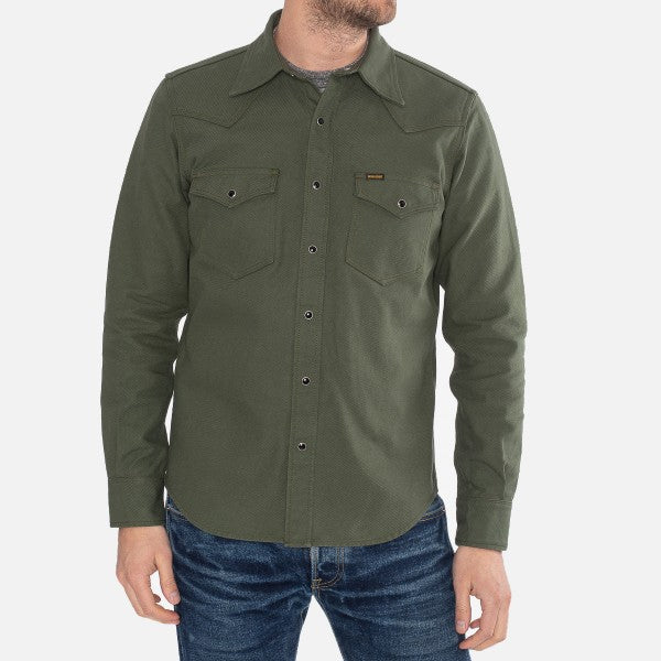 Western Shirt in Olive Military Serge (IHSH-235-OLV)