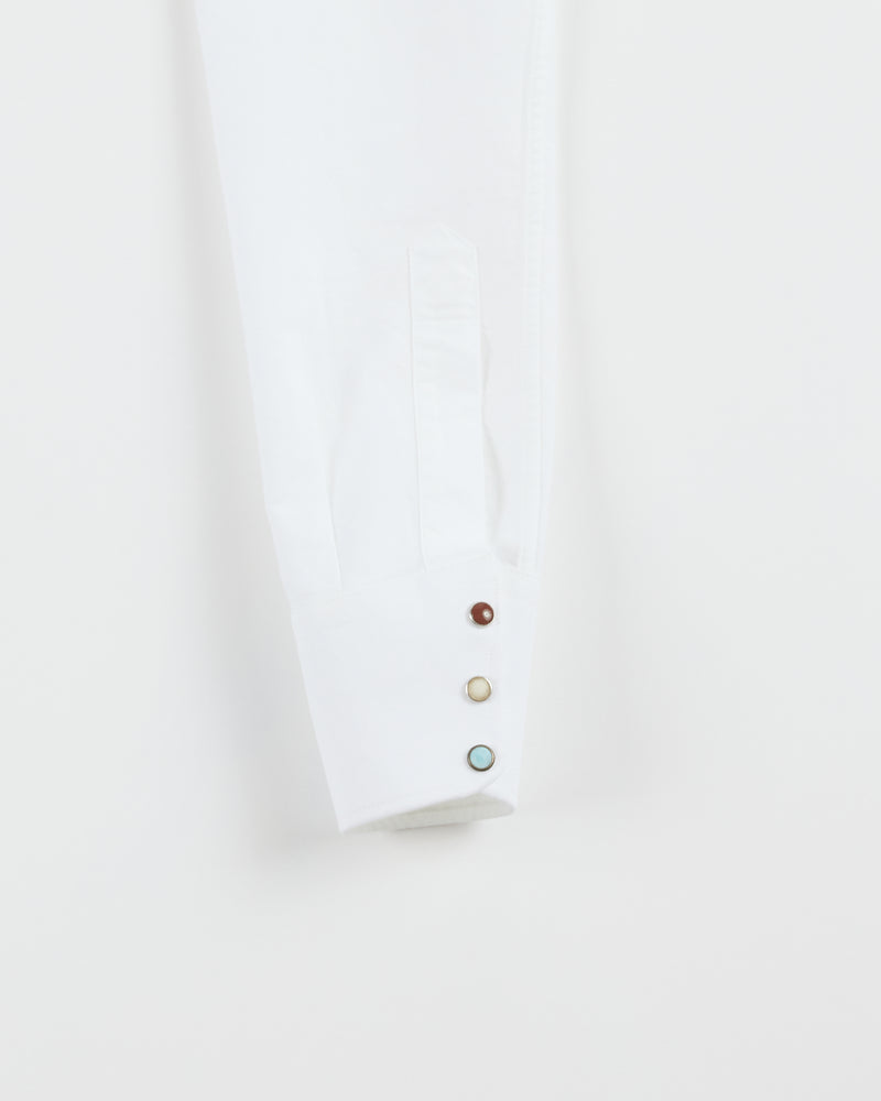 TEX Western Shirt in White Oxford Cotton